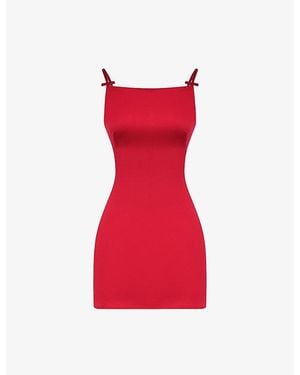 House Of Cb Dainty Square-Neck A-Line Satin Mini Dress - Red