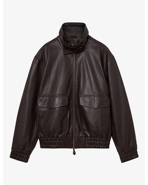 Reiss Trinity Oversized-Fit Leather Jacket - Black
