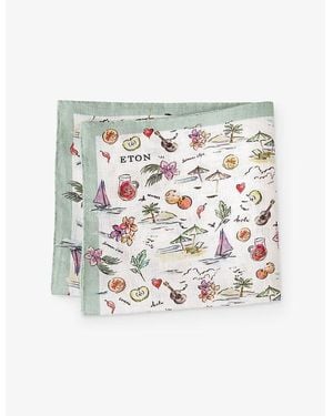 Eton Graphic-Print Silk Pocket Square - White