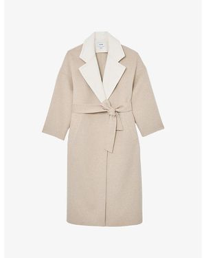 Reiss Marcela Contrast-Lapel Wool Coat - Natural