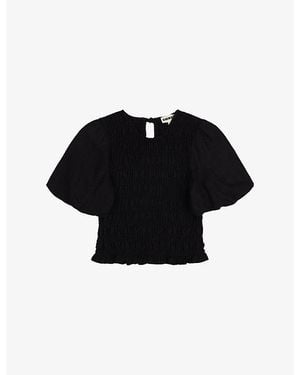 OMNES Nicolla Shirred-Bodice Linen-Blend Top - Black