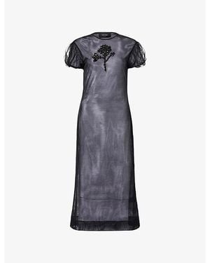 Simone Rocha Puff-Sleeve Jewel-Embellished Sheer Midi Dress - Blue
