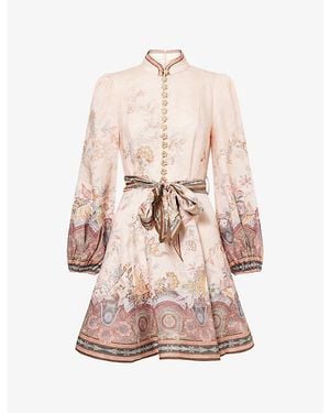 Zimmermann Alchemy Belted Floral-Print Linen Mini Dress - Pink