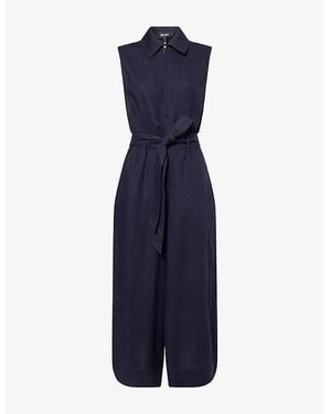 ME+EM Sleeveless Cropped Linen-Blend Jumpsuit - Blue