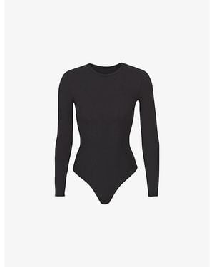 Skims Fits Everybody Long-Sleeve Thong Bodysuit - Black
