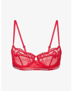 Lounge Underwear Blossom Balcony Lace Bra - Red