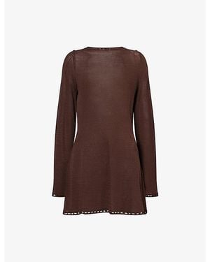 Away That Day Mahe Long-Sleeve Knit Mini Dress - Brown