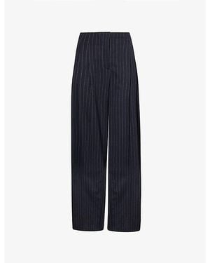 Mugler Pinstripe-Pattern Wide-Leg Wool Trousers - Blue