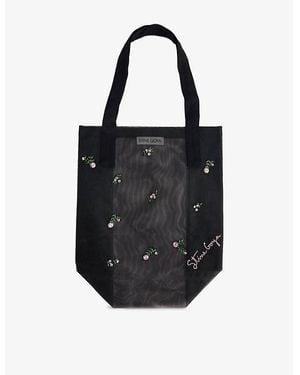 Stine Goya Flower-Embellished Mesh Tote Bag - Black