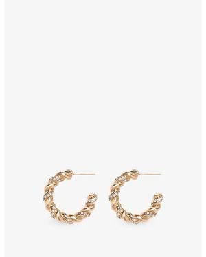 Maje Twisted Rhinestone Brass Hoop Earrings - Metallic