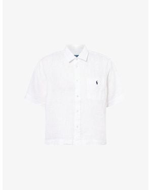 Polo Ralph Lauren Logo-Embroidered Short-Sleeve Linen Shirt - White