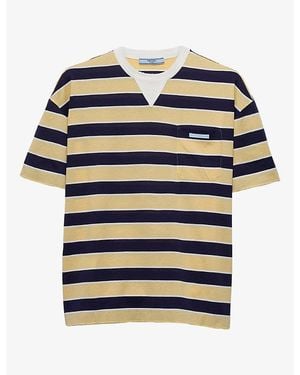 Prada Bayadere Striped Lisle Cotton-Jersey T-Shirt - Blue