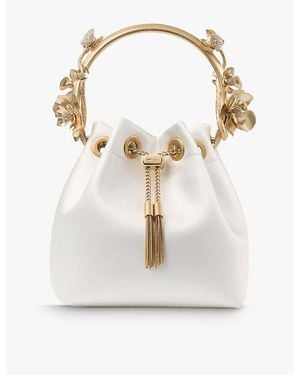 Jimmy Choo Bon Bon Flower-Embellished Satin Cross-Body Bag - White