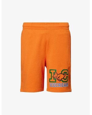 ICECREAM Collegiate Puppy Logo-Print Cotton-Jersey Sweat Shorts - Orange