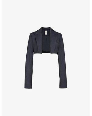 Mistress Rocks Peak-Lapel Cropped Woven Blazer - Blue