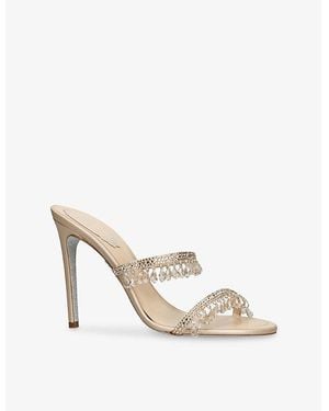 Rene Caovilla Chandelier 105 Crystal-Embellished Satin Heeled Mules - Metallic
