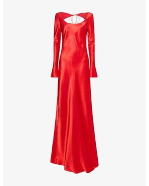 Anna October Margit Long Sleeve Satin Maxi Dress - Red