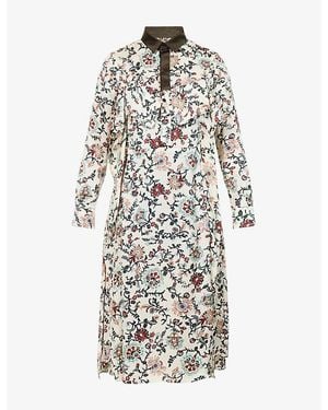 Sacai Florla-Print Satin-Collar Woven Midi Dress - White
