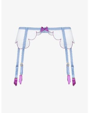 Agent Provocateur Lorna Bow-Embellished Mesh Suspender Belt - Blue