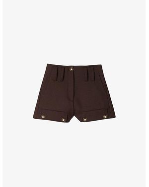 Sandro Button-Embellished High-Rise Stretch-Woven Shorts - Brown