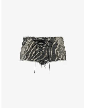 Jaded London Odile-Print Stretch-Denim Shorts - Black