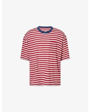 Visvim Mondo Border Striped Wool And Cotton-Blend T-Shirt - Red