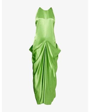 KHAITE Kent Draped Satin Maxi Dress - Green