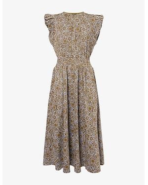 ME+EM Trailing Lotus Graphic-Print Cotton Midi Dress - Brown