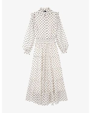 The Kooples Heart-Print Tiered-Hem Woven Maxi Dress - White