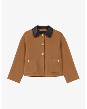 Maje Contrast-Collar Double-Faced Wool-Blend Coat - Brown