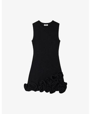 Sandro Flower-Embellished Sleeveless Knitted Mini Dress - Black