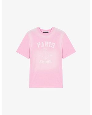 Maje Nautical Text Print Cotton T-Shirt - Pink