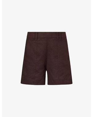 ME+EM Mid-Rise Elasticated-Waist Linen-Blend Shorts - Brown