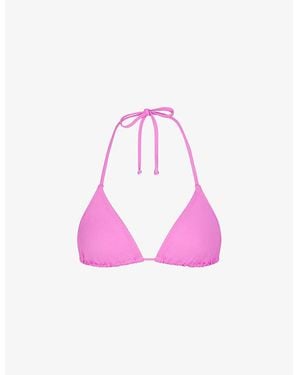 Skims Signature Swim Triangle Padded Stretch Recycled-Nylon Bikini Top - Pink