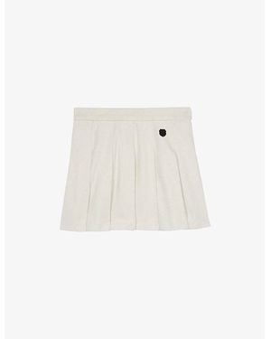The Kooples Logo Pleated Cotton-Wool Blend Mini Skirt - White