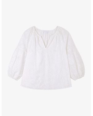 The White Company Floral-Embroidered Puff-Sleeve Cotton Blouse - White