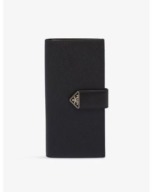 Prada Large Saffiano And Smooth Leather Wallet - Black