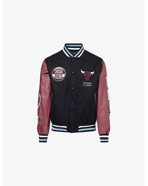 KTZ Chicago Bulls Embroidered-Patch Wool-Blend Varsity Jacket - Black