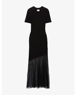 Claudie Pierlot Short-Sleeved Ribbed Knitted Maxi Dress - Black