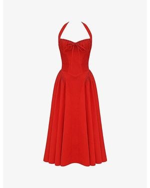 House Of Cb Adabella Flower-Pint Cotton-Blend Midi Dress - Red