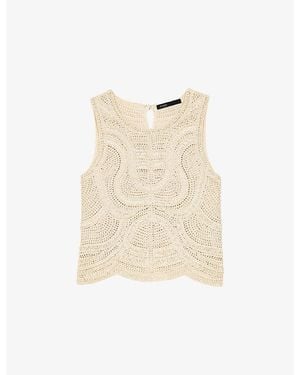 Maje Sleeveless Crochet-Knit Woven Top - Natural