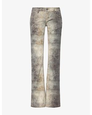 Jaded London Leona Cooper Croc-Print Bootcut Jeans - Gray