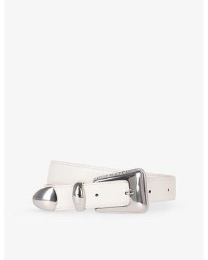 The Kooples Western-Buckle Leather Belt - White
