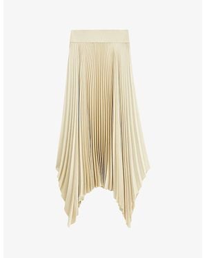 JOSEPH Ade Asymmetric-Hem High-Rise Plissé Woven Midi Skirt - Natural