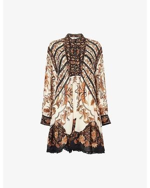 FARM Rio Majestic Lace-Trim Woven Mini Dress - Natural