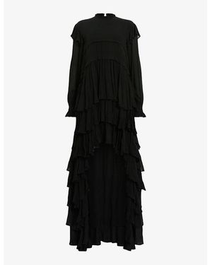 AllSaints Cavarly Tiered-Skirt Long-Sleeve Woven Maxi Dress - Black