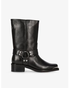 The Kooples Buckle-Embellished Leather Calf-Length Boots - Black