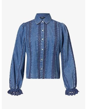 Rails Rowen Embroidered-Trim Denim Shirt - Blue