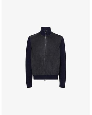 Corneliani Contrast Knitted Suede And Wool Blend Jacket - Blue