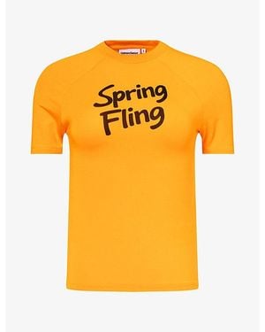 Sisters & Seekers Fling Logo-Print Stretch-Jersey Top - Yellow